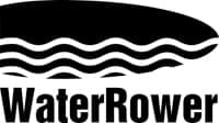 A black and white logo of water rowing.