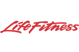 A red and white logo for life fitness.
