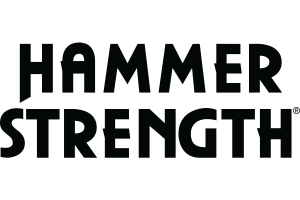 A black and white image of the words hammer strength.