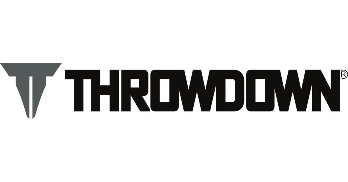 A black and white image of the throwdown logo.