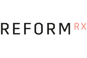 A black and white image of the word reform.