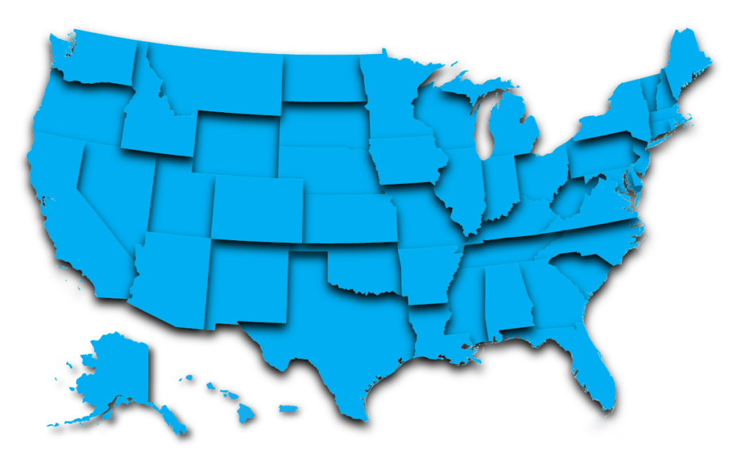 Map of the United States with all states colored blue.